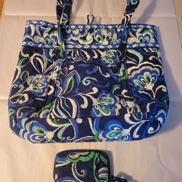 Vera Bradley Handbags - Vera Bradley Tote Shoulder Bag Purse, Mediterranean Blue (Retired) With Wallet